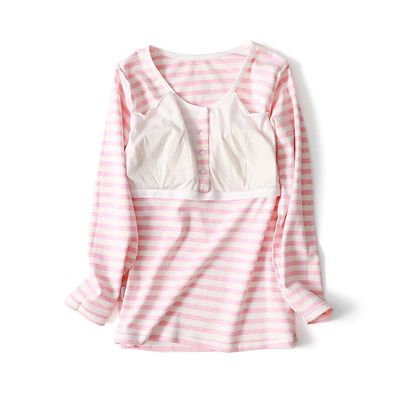 前开扣哺乳衣外出秋冬大码孕妇秋衣上衣加厚纯棉长袖喂奶衣月子服