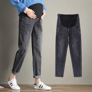 2024新款 子外穿春秋款 宽松加肥加大 200斤孕妇哈伦老爹牛仔裤 大码