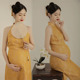 孕妇照服装 孕妈咪艺术照写真拍照衣服 影楼复古黄色旗袍中国风中式