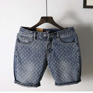夏季 男士 印花短裤 个性 直筒休闲潮流 2021新品 马裤 牛仔半截五分中裤
