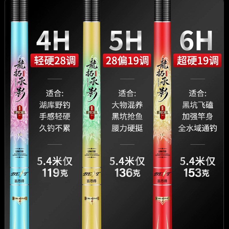 龙拓承影超轻超硬碳素5H28调鲫鱼鲤鱼综合野钓6H19调台钓鱼竿手杆