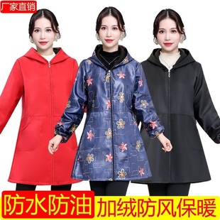 罩衣成人女新款 加绒工作服棉袄护衣反穿衣围裙 防水秋冬连帽长袖