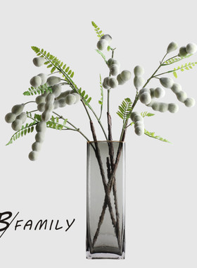 现代简约金边烟灰色透明玻璃花瓶花器桌面装饰摆件餐客厅样板房