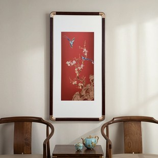 铜雕画新中式入户玄关铜版画喜上眉梢客厅装饰画寓意好花鸟挂画