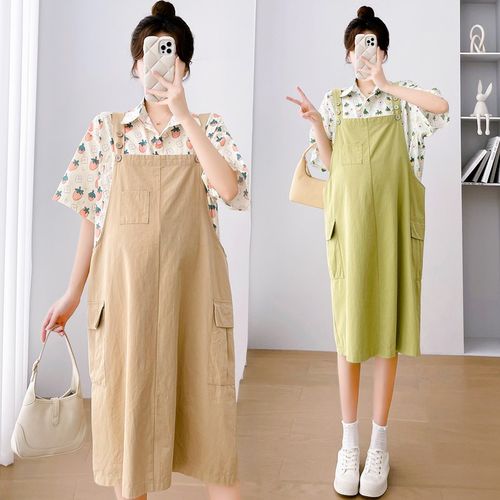 孕妇背带裙2024新款孕妇装夏装宽松大码休闲连衣裙夏季怀孕裙子夏