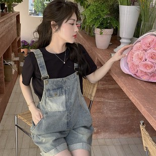 子夏季 孕妇裤 外穿怀孕休闲裤 夏装 孕妇牛仔背带裤 背带短裤 2024新款