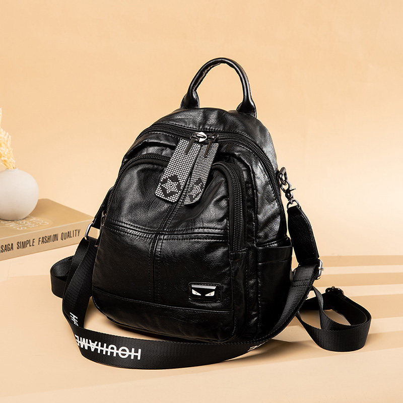 简约真皮双肩包女2021年新款百搭质感软皮时尚女包大容量妈妈背包 - 颀旗舢店企业店出品