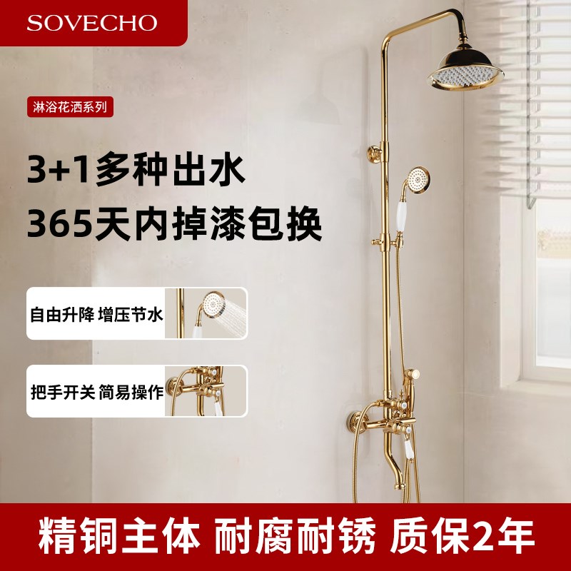 法式复古金色全精铜花洒套装卫浴卫生间喷枪淋浴喷头一体家用浴室
