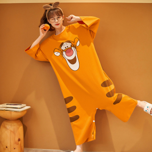 连体睡裙长袖 女纯棉2021年新款 女士可外穿家居服 睡衣春秋款 早秋季