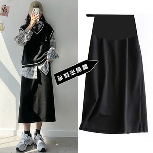 2022新款 中长裙孕妇半身裙a字高腰包臀裙春秋一步裙潮妈黑色半裙