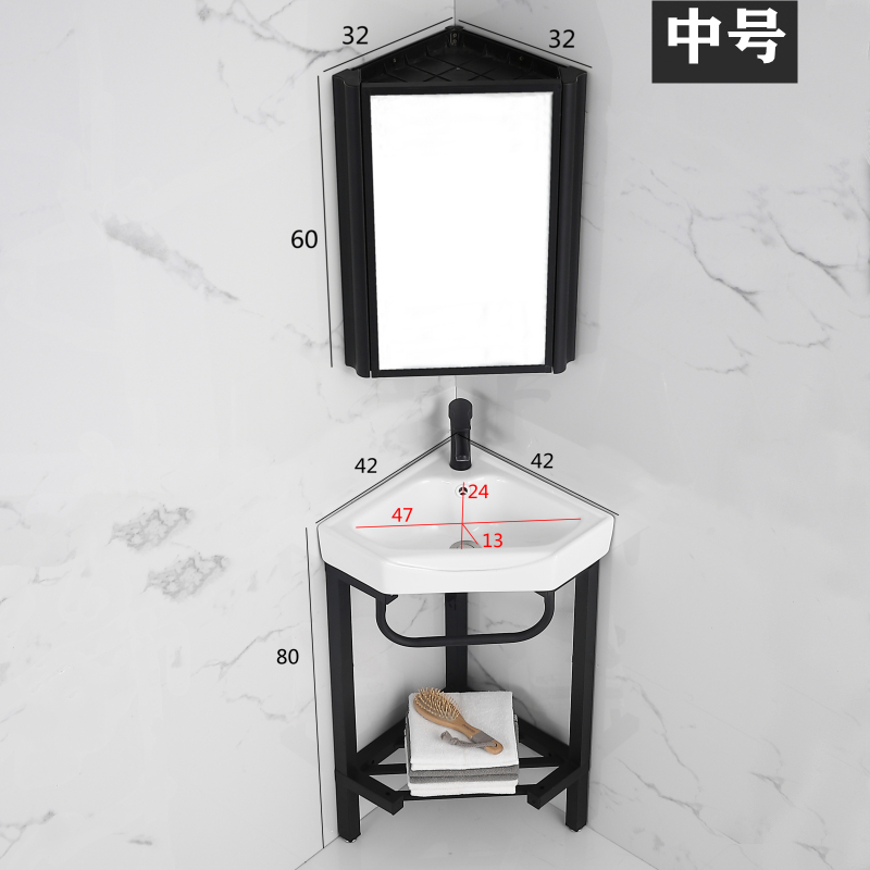 陶瓷三角盆洗手盆小户型卫生间立柱盆墙角落地式不锈钢家用洗脸盆