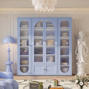 拱形书柜钢制带玻璃门防尘书架整墙组合落地展示柜法式 美式 奶油风