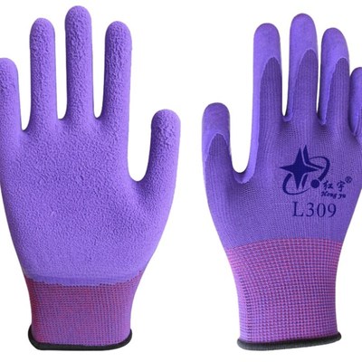 星宇红宇l309紫n色舒适柔软防滑耐磨透气乳胶发泡劳保手套