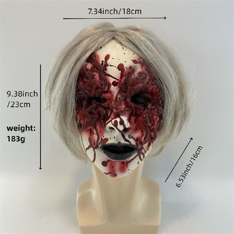 万圣节新款恐怖咒怨魔女面具吓人道具白发女Q鬼老奶奶僵尸老人脸