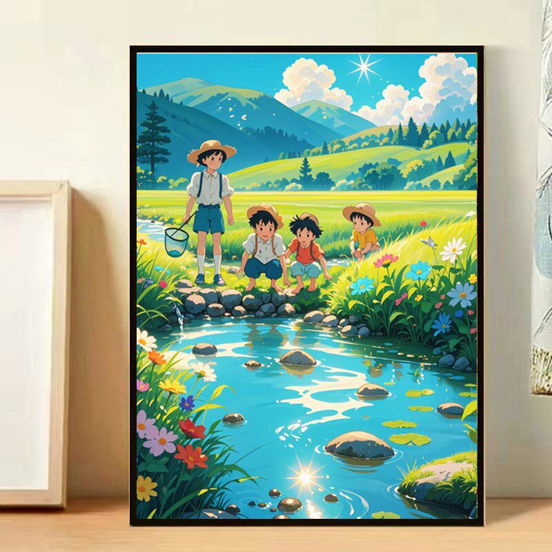 治愈系宫崎骏田园风景装饰画成y品喷印卡通漫画彷油画卧室客厅挂