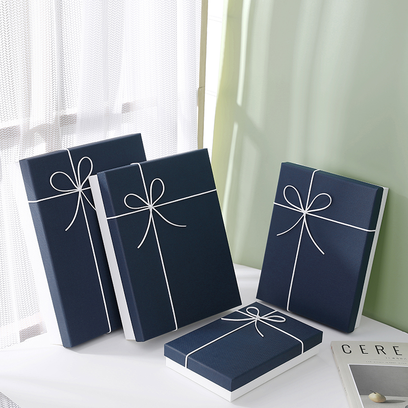 礼物盒空盒简约蓝色包装盒生日礼y盒装衣服围巾大号礼品盒定制LOG