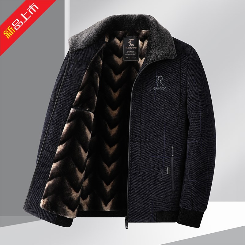 爸爸外套秋冬款h中老年棉衣男装加绒加厚雪尼尔夹克老年人爷爷茄