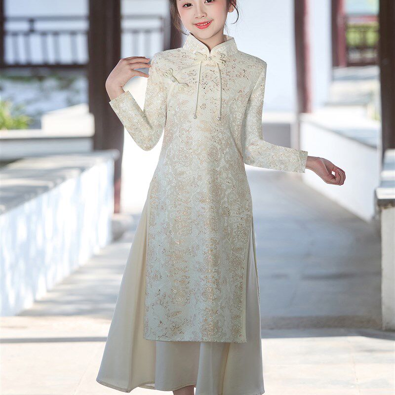 新中式女童礼服小女孩国风连衣裙A古筝演出服儿童生日旗袍日常可