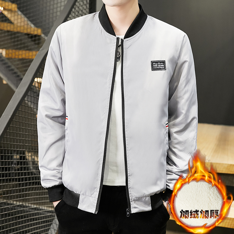2022年秋冬季加绒加厚男士立领夹克外J套青年外穿休闲流行长袖上