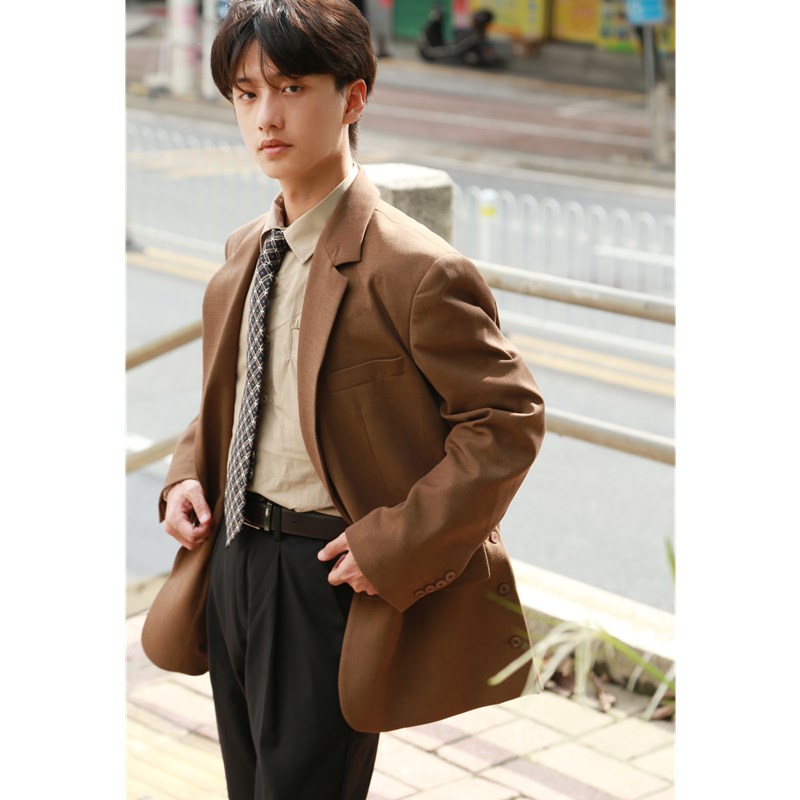 何记港风/品控复古设计款西装外套男春秋季R休闲西服小众上衣