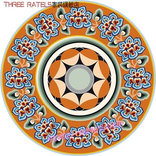 圆形藻井藏式图案祥纹贴画门墙上屋顶自粘贴纸艺术贴花吉祥装饰画