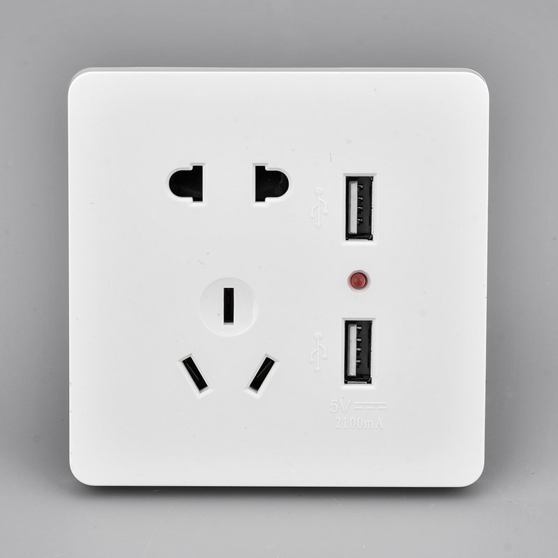 暗装USB插座面板墙壁五孔双USB插座手机充电2.1A转5V五孔USB插座