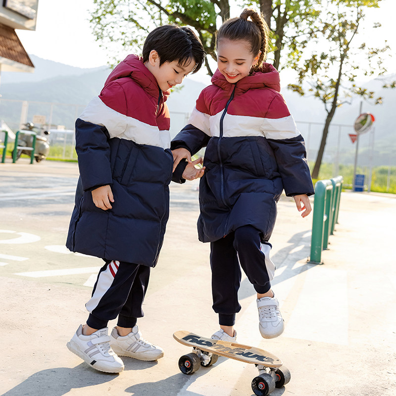 学院风酒红色中长棉衣棉裤套装小学生秋冬新款男女童班服幼儿园服