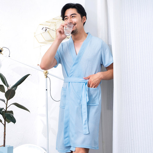 和服浴袍睡裙女士款夏秋季日式短袖睡袍可爱汗蒸美容院情侣睡衣男