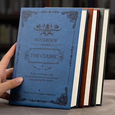 A5笔记本本子复古硬皮面加厚本简约大学生文艺本子加厚128张记事