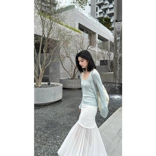 薄荷绿色上衣曼波风开衫浅绿色针织衫两件套装吊带背心罩衫薄款春