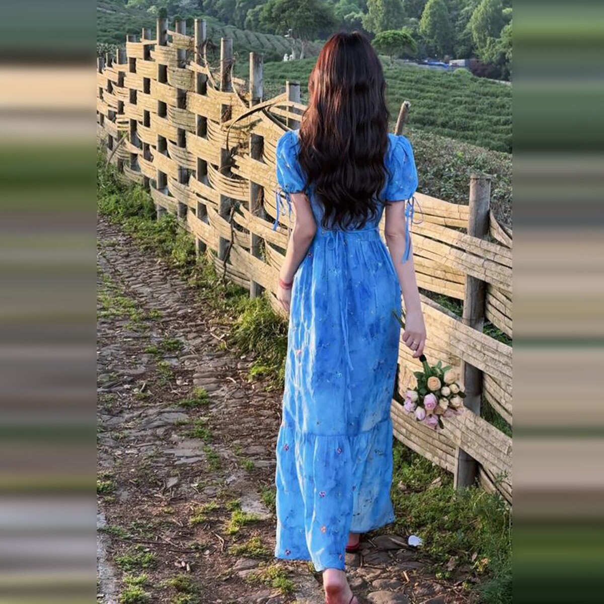 法式高级感蓝色短袖洋装2