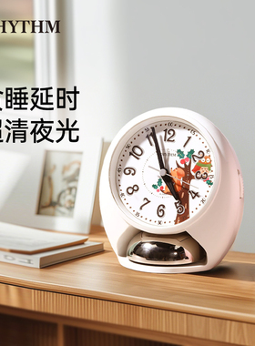 RHYTHM日本丽声闹钟家用超静音卧室床头桌面时钟学生宿舍夜光闹钟