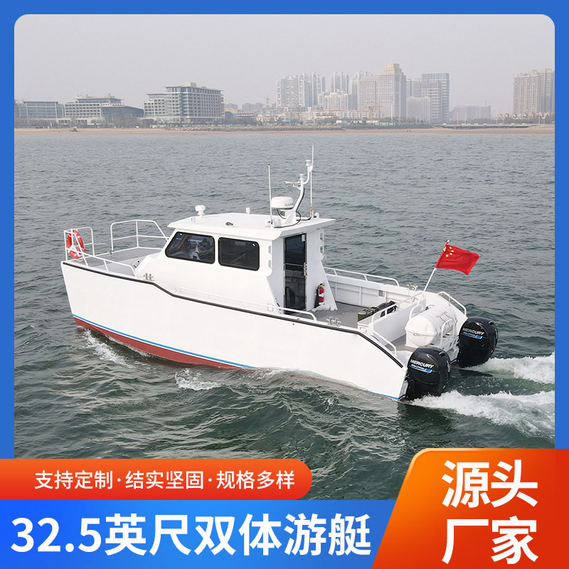 青岛厂家定制近海运输柴油机驱动32.5英尺双体游艇