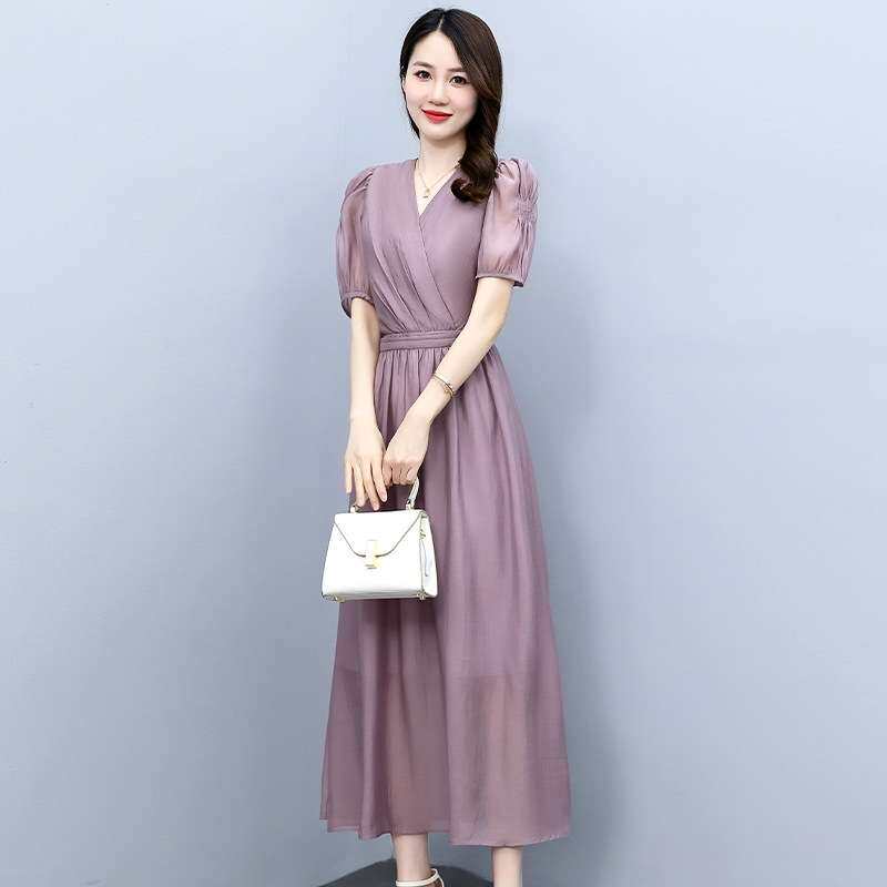 正式场合醋酸礼服连衣裙子女夏季气质精致显瘦清新妈妈天丝感