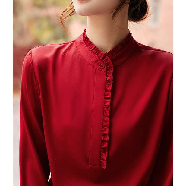 褶边气质真丝衬衫 高级感桑蚕丝 白色衬衣秋装新款 女装女式上衣