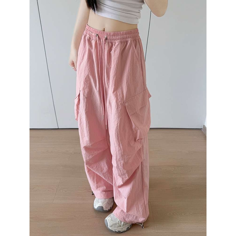 美式工装裤女款裤子女夏季薄款显瘦伞兵阔腿裤直筒休闲速干运动裤