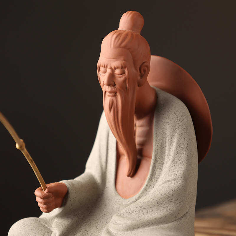 微景观摆件大号姜太公钓鱼渔翁老头陶瓷人物假山盆景造景鱼缸装饰