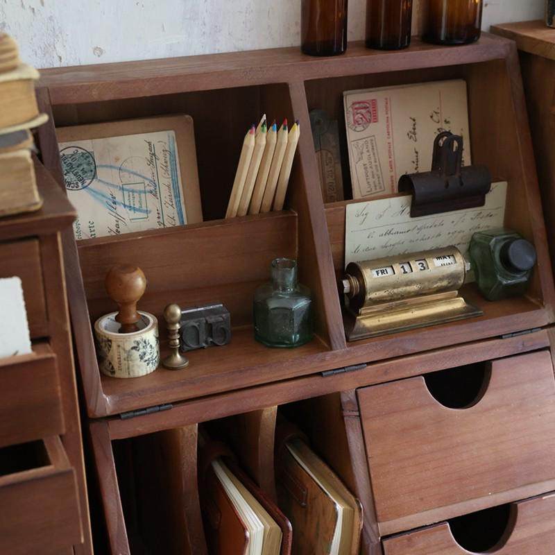 叁杉家居中古收纳盒书桌桌面复古折叠柜印章胶带手账本木质置物架,收纳整理,桌面收纳盒,淘宝优惠券,粉丝福利购,淘宝优惠卷