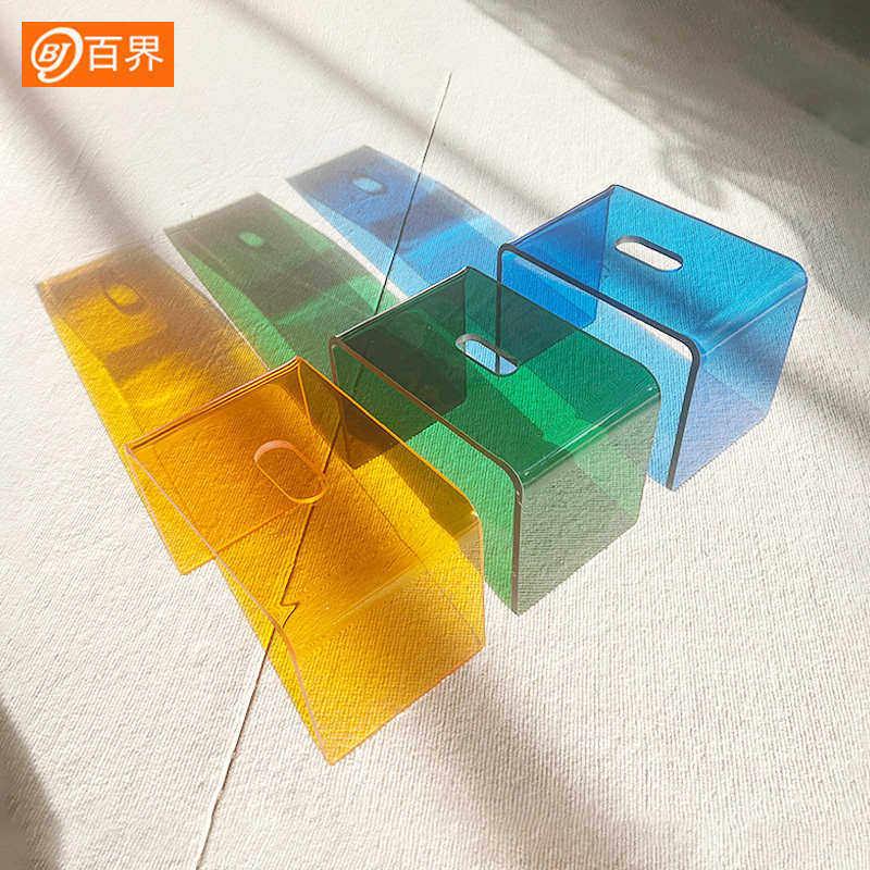 亚克力时尚极简小板凳子彩色透明换鞋凳儿童家用门口平板矮凳塑料