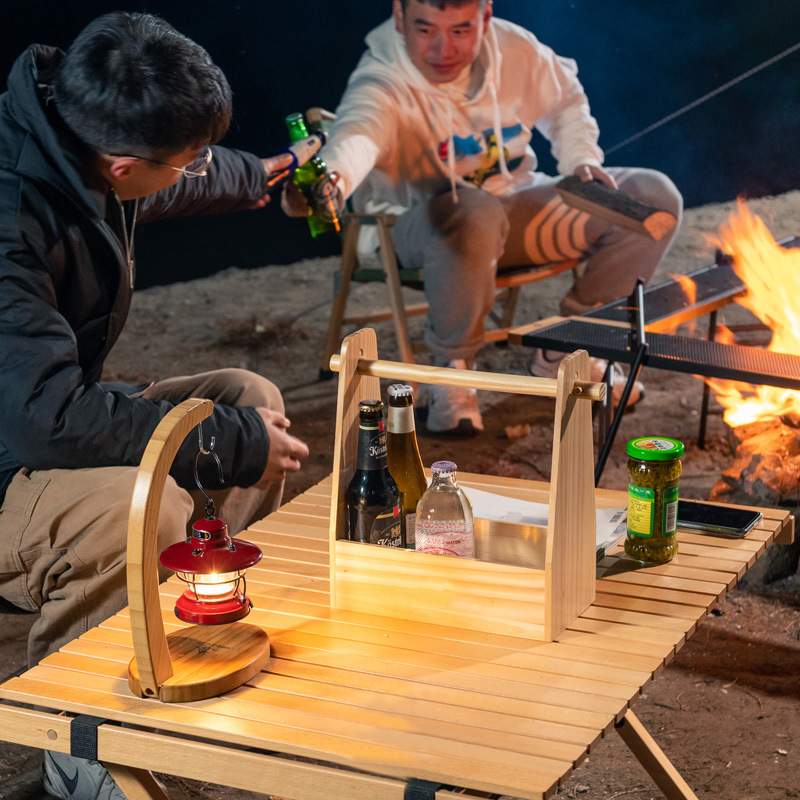Hispeed旗速户外收纳提篮调味品野餐烧烤餐具配件木质收纳盒