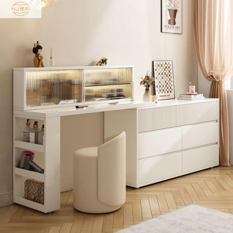 小户型极简梳妆台斗柜奶油风转角化妆台卧室伸缩转角床尾妆桌柜