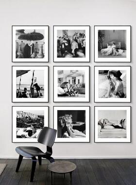赫本梦露黑白摄影人物装饰画现代轻奢客厅经典方形挂画复古A082