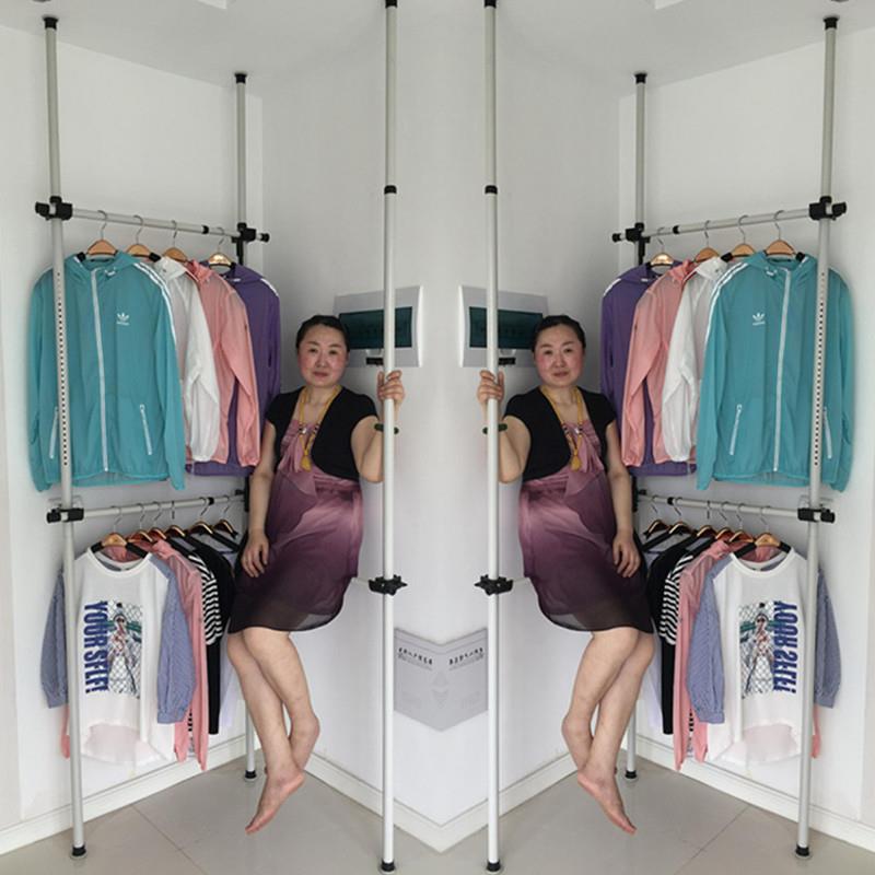 cs顶天立地简易晾衣架家用落地不锈钢室内卧室单杆组合可拆装衣服