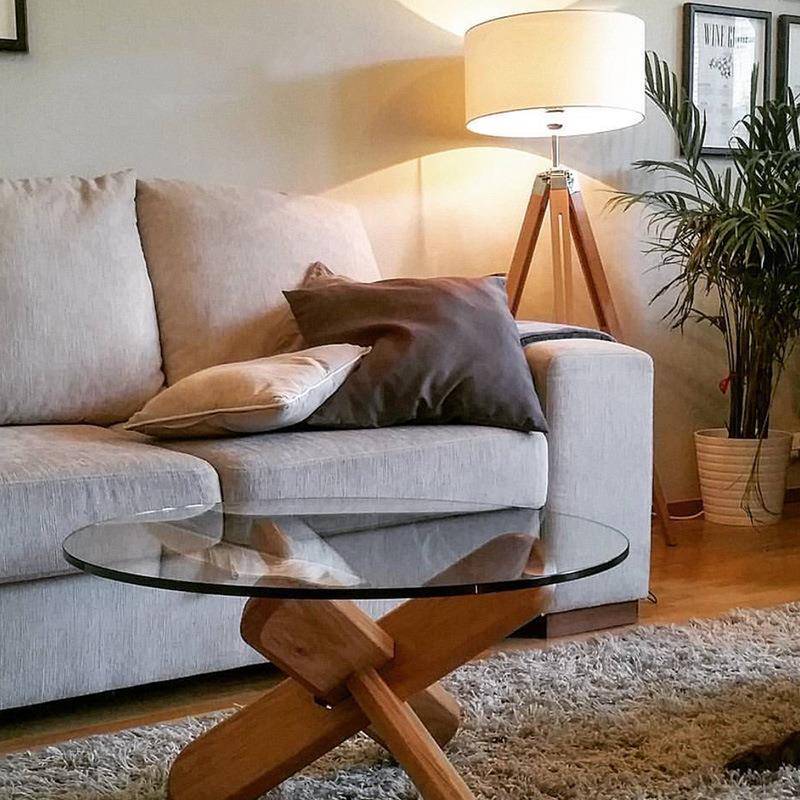 简约现代北欧风实木茶几钢化玻璃圆形创意个性艺术小户型轻奢茶桌