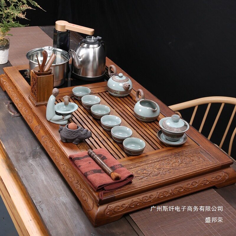 厂家直销鸡翅木大号实木茶盘全自动茶台一体式烧水功夫家用