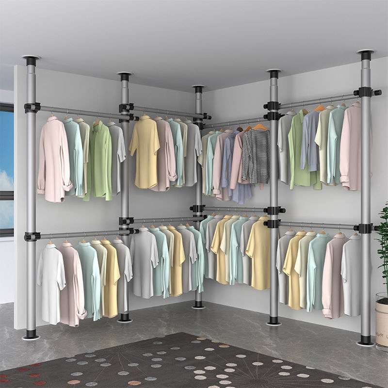 顶天立地置衣架加粗加厚衣帽间架子组装置物柜简易落地卧室挂衣杆