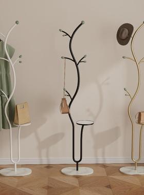 法式奶油风家用落地款衣帽架带边几创意立式挂衣架多功能装饰摆件