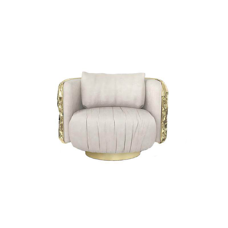 意式轻奢真皮单人沙发高档别墅客厅设计师高级感金属扶手椅高定