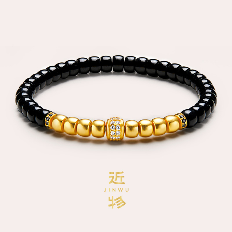 DR原创S925银镀金新疆墨玉手串