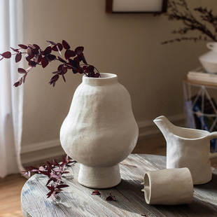 手工中温陶瓷花器花瓶磨砂质感花盆素白古朴典雅桌面客厅摆D&